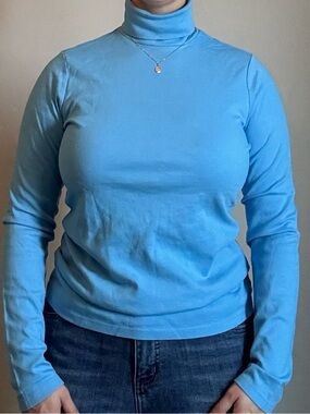 Eddie Bauer Women's Light Blue Turtleneck Long Sleeve Top - TALL L